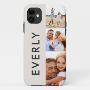 Moderne fotocollage crème initiaal monogram iPhone 11 hoesje