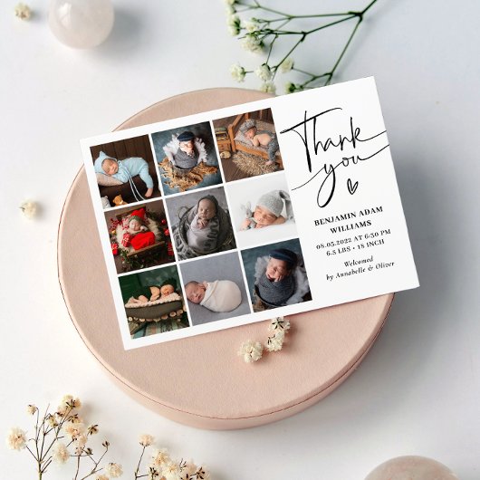 Moderne fotocollage Dank je geboorte Aankondiging