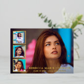 Moderne fotocollage Elegant Afstuderen Folie Uitnodiging (Staand Voorkant)