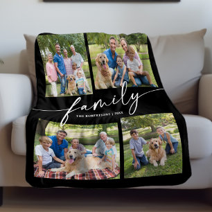 Moderne Fotocollage Familie Script Schat Fleece Deken