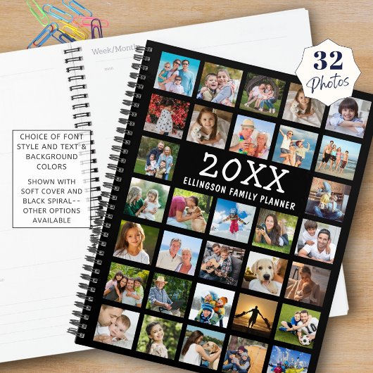 Moderne fotocollage familie zwart planner