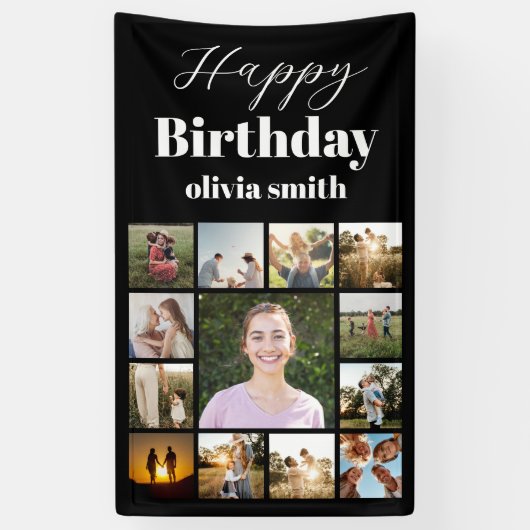 Moderne fotocollage Gelukkige Verjaardag Spandoek (Verticaal)