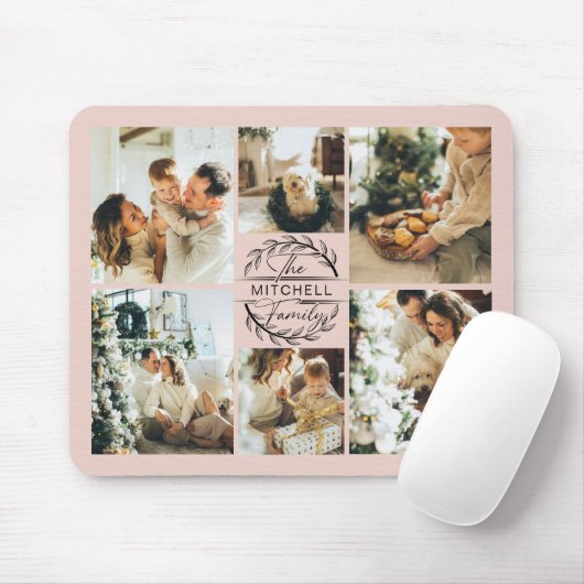 Moderne Fotocollage Gepersonaliseerde Blush Pink Muismat (Met muis)