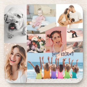 Moderne fotocollage Happy birthday Schattige Bier Onderzetter