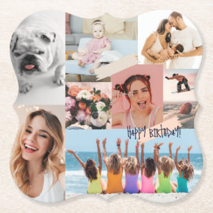 Moderne fotocollage Happy birthday Schattige Kartonnen Onderzetters
