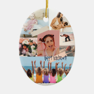 Moderne fotocollage Happy birthday Schattige Keramisch Ornament