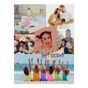 Moderne fotocollage Happy birthday Schattige Perfect Poster