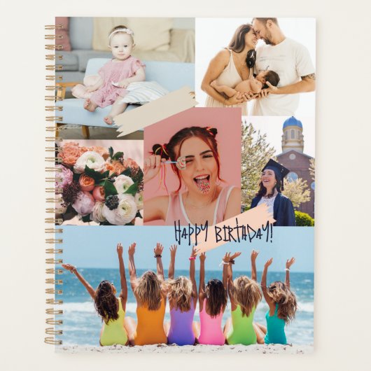 Moderne fotocollage Happy birthday Schattige Planner (Voorkant)
