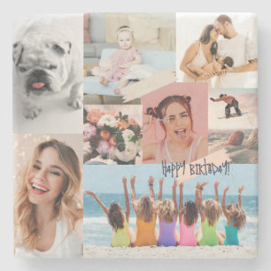 Moderne fotocollage Happy birthday Schattige Stenen Onderzetter