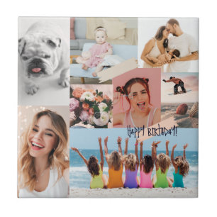Moderne fotocollage Happy birthday Schattige Tegeltje