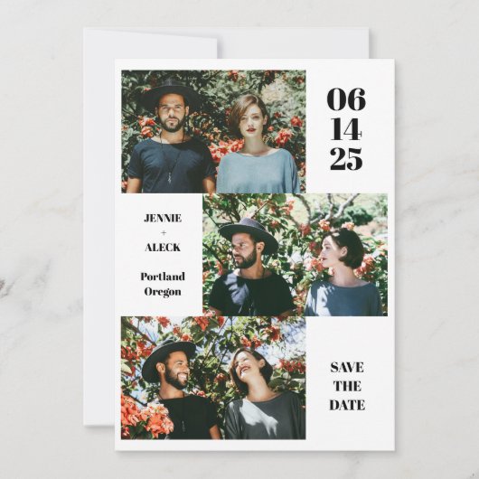 Moderne Fotocollage Layout Leuke Witte Chic Weddin Save The Date (Voorkant)