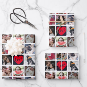 Moderne fotocollage met hartpatroon inpakpapier vel