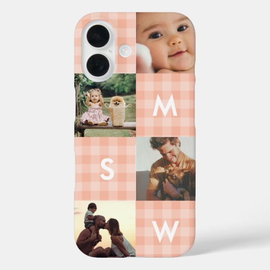 Moderne Fotocollage Monogram Roze Gingham Case-Mate iPhone Case (Achterkant)