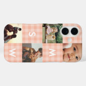 Moderne Fotocollage Monogram Roze Gingham Case-Mate iPhone Case (Achterkant (horizontaal))