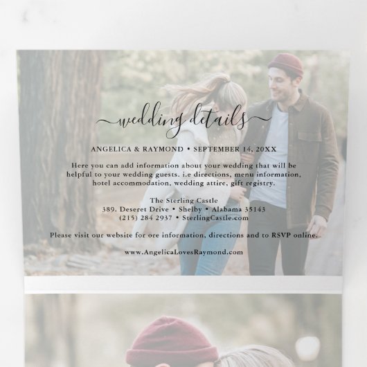 Moderne Fotocollage Overlay 3 in 1 bruiloft Drieluik Uitnodiging (Binnenzijde eerst)