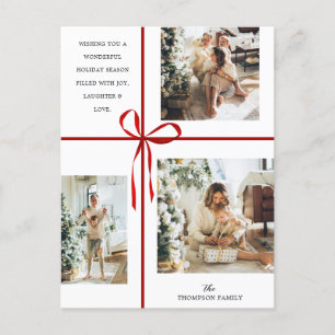 Moderne fotocollage rode geschenkdoos lint kerst feestdagenkaart