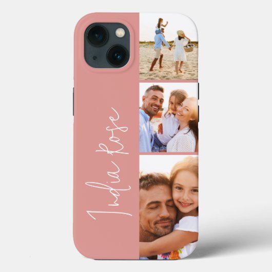 Moderne fotocollage roos roze initiaal monogram Case-Mate iPhone case (Achterkant)