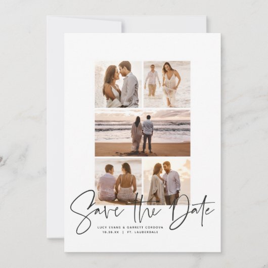 Moderne fotocollage slaat de datum op save the date (Voorkant)