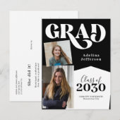 Moderne fotocollage typografie zwart afstuderen aankondigingskaart (Voorkant / Achterkant)