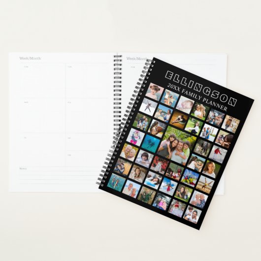 Moderne Fotocollage Zwart Gepersonaliseerd Planner (Display)