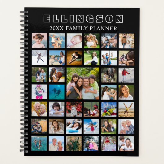 Moderne Fotocollage Zwart Gepersonaliseerd Planner (Voorkant)
