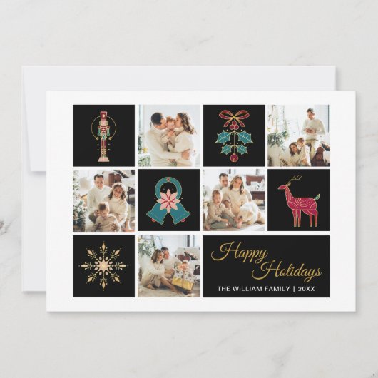 Moderne fotocollage zwart goud vakantie Kaart (Voorkant)