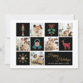 Moderne Fotocollage Zwart Gouden Kerstkaart (Voorkant)