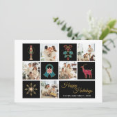 Moderne Fotocollage Zwart Gouden Kerstkaart (Staand voorkant)