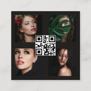 Moderne fotograaf 4 foto's Grid Black QR-code Vierkante Visitekaartje