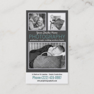 Moderne fotograaf met 3 voorbeeldfoto's visitekaartje