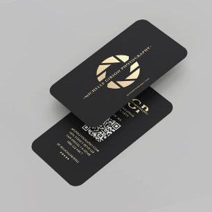 Moderne fotograaf Monogram Zwart Goud Lens Visitekaartje