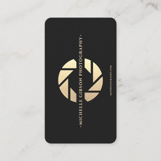Moderne fotograaf Monogram Zwart Goud Lens Visitekaartje (Voorkant)