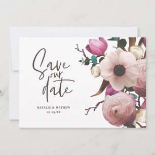 Moderne fotografische bloemige trouwkaart om de da save the date