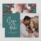 Moderne fotografische bloemige trouwkaart om de da save the date (Voorkant / Achterkant)