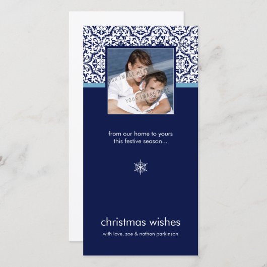 MODERNE FOTOKAART :: gewoon damast 3 Feestdagenkaart (Voorkant / Achterkant)