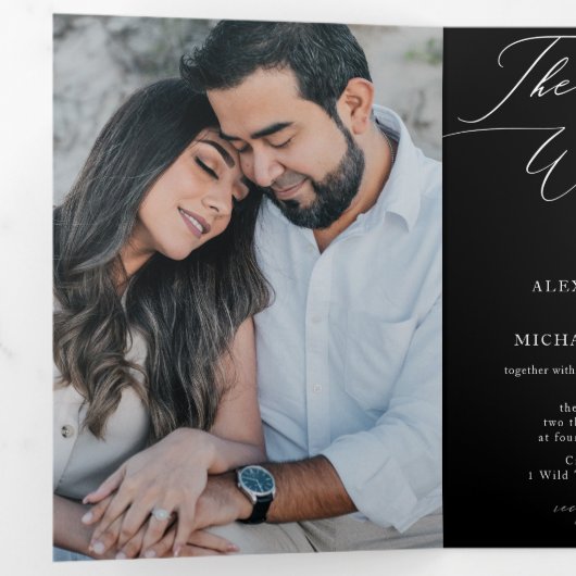 Moderne fotokalligrafie All-in-One bruiloft uitnod Drieluik Programma (Binnenzijde eerst)