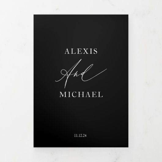 Moderne fotokalligrafie All-in-One bruiloft uitnod Drieluik Programma (Cover)