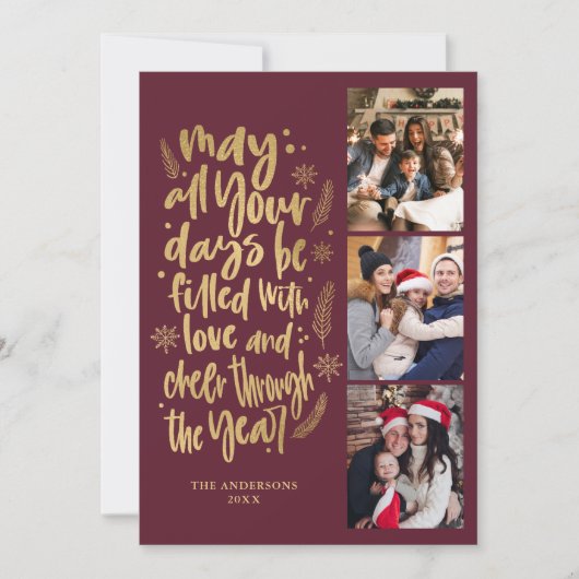 Moderne fotokollage Nieuwjaar script Feestdagenkaart (Voorkant)