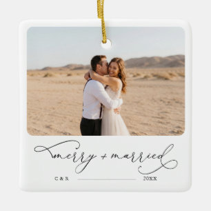 Moderne Fotoornamenten Prettig Getrouwd Foto Keramisch Ornament