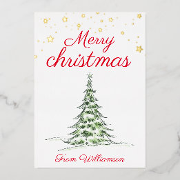 Moderne foto's Vrolijk Kerstmis rood familie goud Folie Feestdagenkaart