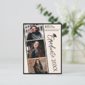 Moderne fotostrips Beige Afstuderen Aankondiging Briefkaart (Staand voorkant)