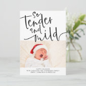 Moderne Fototeder en Mild Zwart Script Wit Feestdagenkaart (Staand voorkant)