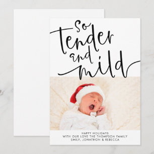 Moderne Fototeder en Mild Zwart Script Wit Feestdagenkaart