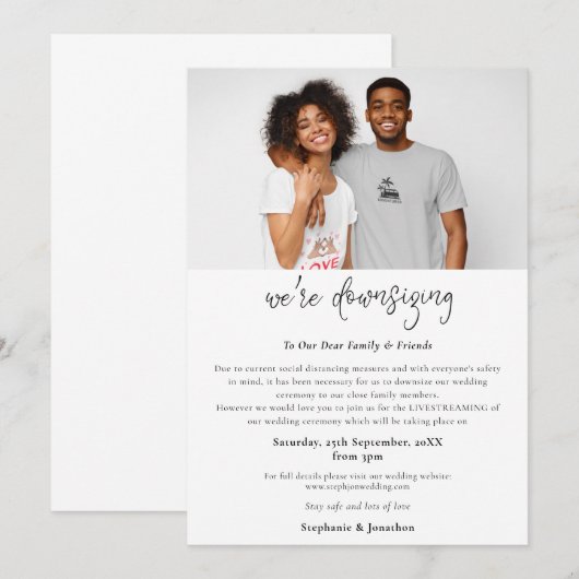 Moderne fototekst voor het verkleinen van een trou aankondiging (Voorkant / Achterkant)