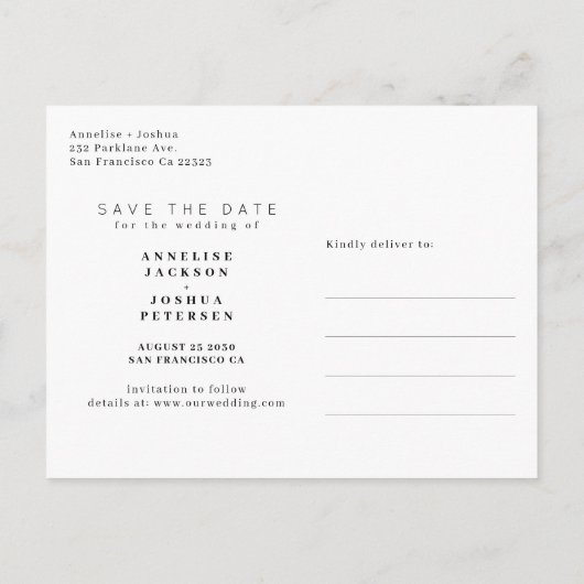 Moderne fototypografie bruiloft met behoud van dat aankondigingskaart (Achterkant)