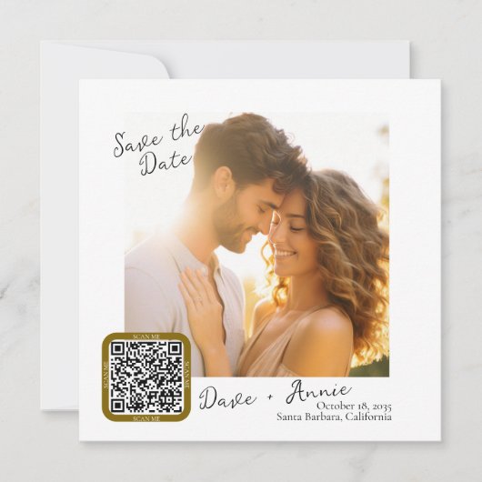 Moderne fotovierkant met QR-code Save The Date (Voorkant)