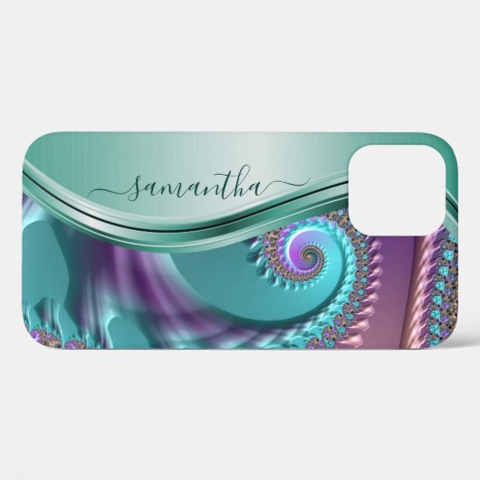 Moderne Fractal Blauwgroen Paarse handgeschreven n Case-Mate iPhone Case (Achterkant (horizontaal))