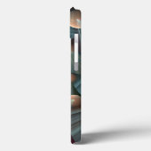 Moderne Fractal Bruine Kunst, Lei, Blauw Monogram Case-Mate iPhone Case (Achterkant / Links)