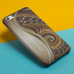 Moderne Fractal Gold Handgeschreven Naam iPhone 12 Hoesje
