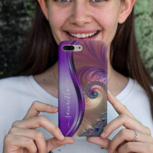 Moderne Fractale Paarse Handgeschreven Naam iPhone 12 Pro Max Hoesje